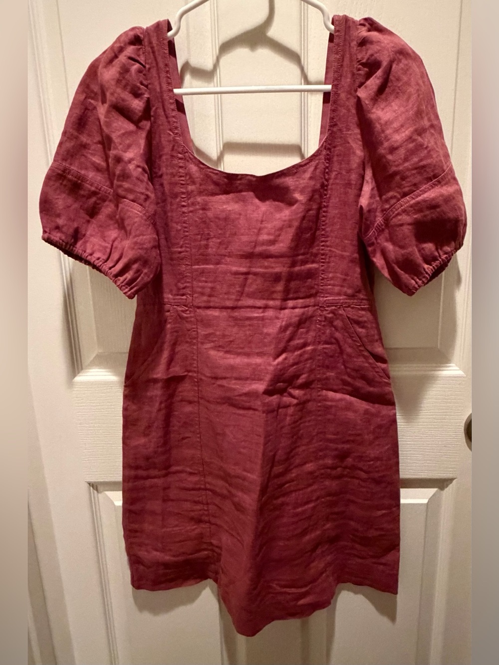 Madewell Rosy Pink Puff Sleeve Smocked Back Mini Dress Size 0